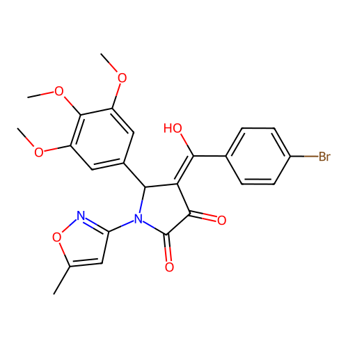 (4E)-4-[(4-bromophenyl)(hydroxy)methylidene]-1-(5-methyl-1,2-oxazol-3-yl)-5-(3,4,5-trimethoxyphenyl)pyrrolidine-2,3-dione structure