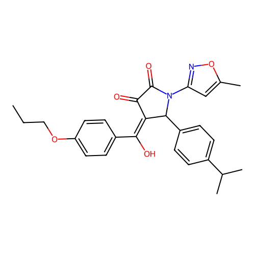(4E)-4-[hydroxy(4-propoxyphenyl)methylidene]-1-(5-methyl-1,2-oxazol-3-yl)-5-[4-(propan-2-yl)phenyl]pyrrolidine-2,3-dione structure