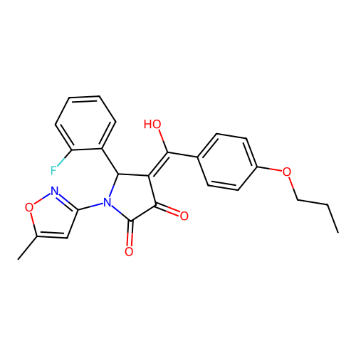 (4E)-5-(2-fluorophenyl)-4-[hydroxy(4-propoxyphenyl)methylidene]-1-(5-methyl-1,2-oxazol-3-yl)pyrrolidine-2,3-dione structure