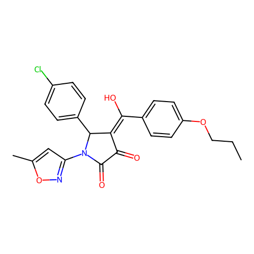 (4E)-5-(4-chlorophenyl)-4-[hydroxy(4-propoxyphenyl)methylidene]-1-(5-methyl-1,2-oxazol-3-yl)pyrrolidine-2,3-dione structure