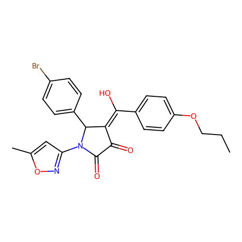 (4E)-5-(4-bromophenyl)-4-[hydroxy(4-propoxyphenyl)methylidene]-1-(5-methyl-1,2-oxazol-3-yl)pyrrolidine-2,3-dione structure