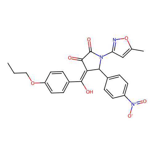 (4E)-4-[hydroxy(4-propoxyphenyl)methylidene]-1-(5-methyl-1,2-oxazol-3-yl)-5-(4-nitrophenyl)pyrrolidine-2,3-dione structure