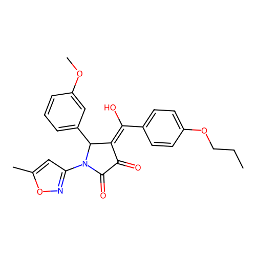 (4E)-4-[hydroxy(4-propoxyphenyl)methylidene]-5-(3-methoxyphenyl)-1-(5-methyl-1,2-oxazol-3-yl)pyrrolidine-2,3-dione structure