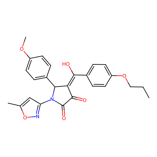 (4E)-4-[hydroxy(4-propoxyphenyl)methylidene]-5-(4-methoxyphenyl)-1-(5-methyl-1,2-oxazol-3-yl)pyrrolidine-2,3-dione structure