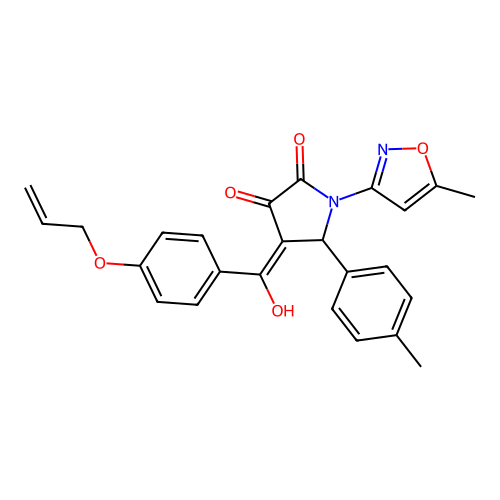 (4E)-4-[hydroxy-(4-prop-2-enoxyphenyl)methylidene]-1-(5-methyl-1,2-oxazol-3-yl)-5-(4-methylphenyl)pyrrolidine-2,3-dione structure
