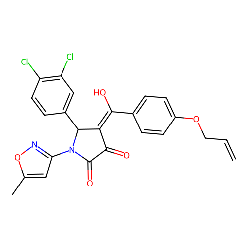 (4E)-5-(3,4-dichlorophenyl)-4-[hydroxy-(4-prop-2-enoxyphenyl)methylidene]-1-(5-methyl-1,2-oxazol-3-yl)pyrrolidine-2,3-dione structure