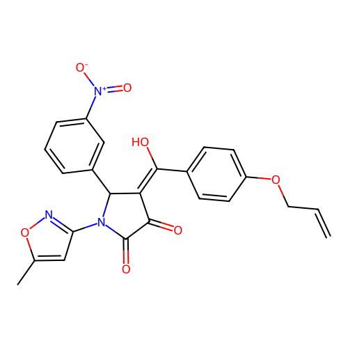 (4E)-4-[hydroxy-(4-prop-2-enoxyphenyl)methylidene]-1-(5-methyl-1,2-oxazol-3-yl)-5-(3-nitrophenyl)pyrrolidine-2,3-dione structure