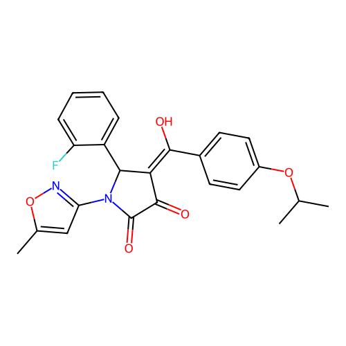 (4E)-5-(2-fluorophenyl)-4-[hydroxy-(4-propan-2-yloxyphenyl)methylidene]-1-(5-methyl-1,2-oxazol-3-yl)pyrrolidine-2,3-dione structure