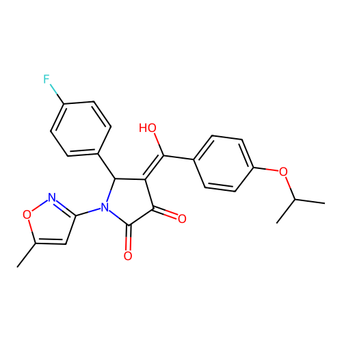 (4E)-5-(4-fluorophenyl)-4-[hydroxy-(4-propan-2-yloxyphenyl)methylidene]-1-(5-methyl-1,2-oxazol-3-yl)pyrrolidine-2,3-dione structure