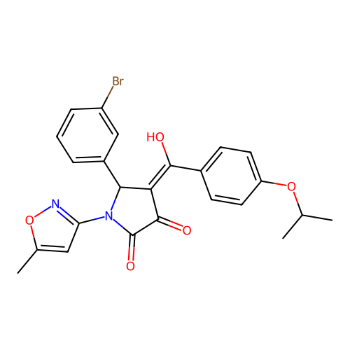 (4E)-5-(3-bromophenyl)-4-[hydroxy-(4-propan-2-yloxyphenyl)methylidene]-1-(5-methyl-1,2-oxazol-3-yl)pyrrolidine-2,3-dione structure