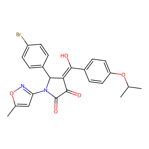 (4E)-5-(4-bromophenyl)-4-[hydroxy-(4-propan-2-yloxyphenyl)methylidene]-1-(5-methyl-1,2-oxazol-3-yl)pyrrolidine-2,3-dione structure