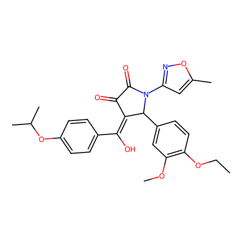 (4E)-5-(4-ethoxy-3-methoxyphenyl)-4-[hydroxy-(4-propan-2-yloxyphenyl)methylidene]-1-(5-methyl-1,2-oxazol-3-yl)pyrrolidine-2,3-dione structure