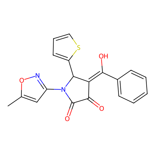 3-hydroxy-1-(5-methylisoxazol-3-yl)-4-(phenylcarbonyl)-5-(2-thienyl)-3-pyrroli n-2-one structure