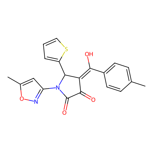 (4E)-4-[hydroxy(4-methylphenyl)methylidene]-1-(5-methyl-1,2-oxazol-3-yl)-5-(thiophen-2-yl)pyrrolidine-2,3-dione structure
