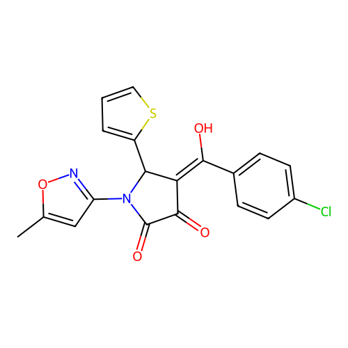 4-(4-chlorobenzoyl)-3-hydroxy-1-(5-methylisoxazol-3-yl)-5-(thiophen-2-yl)-1H-pyrrol-2(5H)-one structure