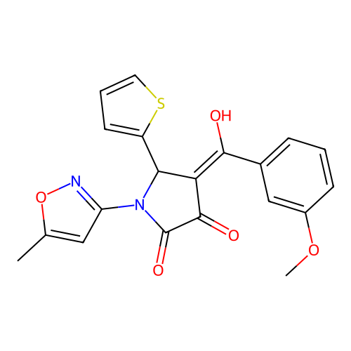 (4E)-4-[hydroxy(3-methoxyphenyl)methylidene]-1-(5-methyl-1,2-oxazol-3-yl)-5-(thiophen-2-yl)pyrrolidine-2,3-dione structure