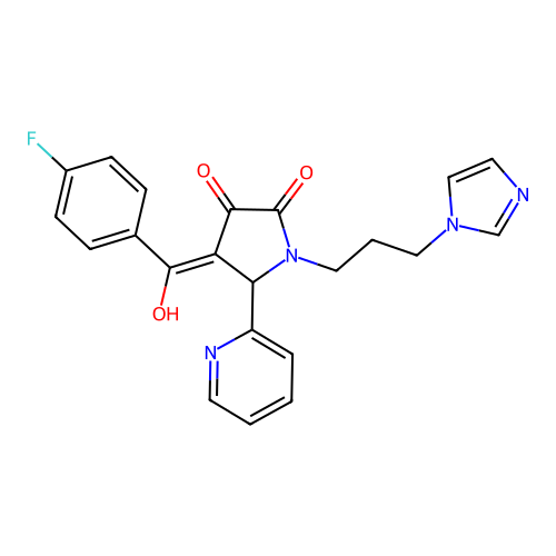 (4E)-4-[(4-fluorophenyl)(hydroxy)methylidene]-1-[3-(1H-imidazol-1-yl)propyl]-5-(pyridin-2-yl)pyrrolidine-2,3-dione structure