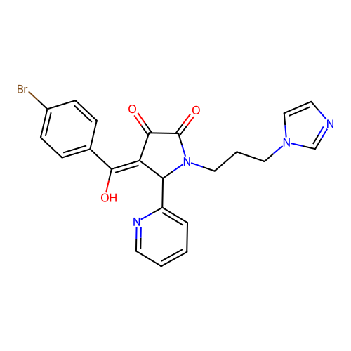 (4E)-4-[(4-bromophenyl)-hydroxymethylidene]-1-(3-imidazol-1-ylpropyl)-5-pyridin-2-ylpyrrolidine-2,3-dione structure