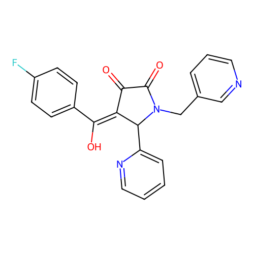 (4E)-4-[(4-fluorophenyl)-hydroxymethylidene]-5-pyridin-2-yl-1-(pyridin-3-ylmethyl)pyrrolidine-2,3-dione structure