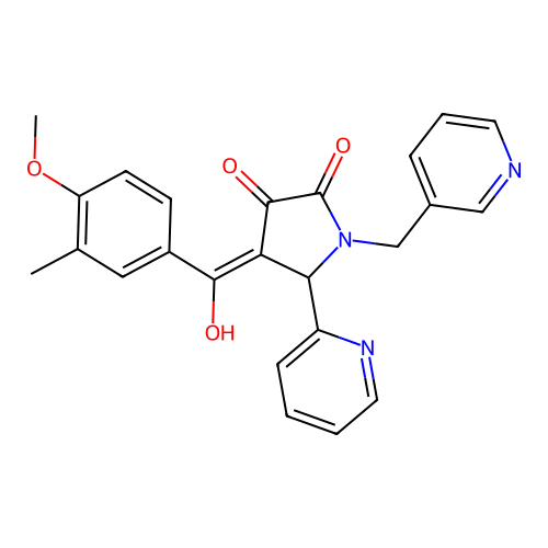 (4E)-4-[hydroxy(4-methoxy-3-methylphenyl)methylidene]-5-(pyridin-2-yl)-1-(pyridin-3-ylmethyl)pyrrolidine-2,3-dione structure
