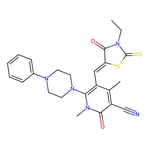 (Z)-5-((3-ethyl-4-oxo-2-thioxothiazolidin-5-ylidene)methyl)-1,4-dimethyl-2-oxo-6-(4-phenylpiperazin-1-yl)-1,2-dihydropyridine-3-carbonitrile structure