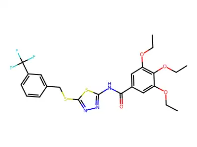 3,4,5-triethoxy-N-[5-[[3-(trifluoromethyl)phenyl]methylsulfanyl]-1,3,4-thiadiazol-2-yl]benzamide structure