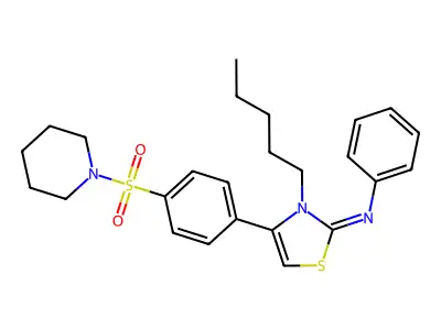 3-pentyl-N-phenyl-4-(4-piperidin-1-ylsulfonylphenyl)-1,3-thiazol-2-imine structure