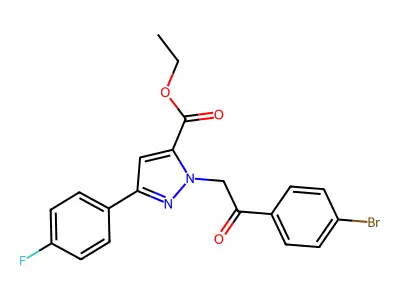 ET 1-(2-(4-Bromophenyl)-2-oxoethyl)-3-(4-fluorophenyl)-1H-pyrazole-5-carboxylate structure