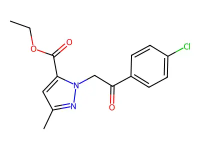 Ethyl 1-(2-(4-chlorophenyl)-2-oxoethyl)-3-methyl-1H-pyrazole-5-carboxylate structure