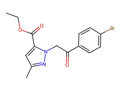 Ethyl 1-(2-(4-bromophenyl)-2-oxoethyl)-3-methyl-1H-pyrazole-5-carboxylate structure