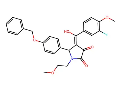 4-[(3-fluoro-4-methoxyphenyl)-hydroxymethylidene]-1-(2-methoxyethyl)-5-(4-phenylmethoxyphenyl)pyrrolidine-2,3-dione structure