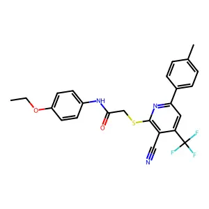 2-{[3-cyano-6-(4-methylphenyl)-4-(trifluoromethyl)-2-pyridinyl]sulfanyl}-N-(4-ethoxyphenyl)acetamide structure