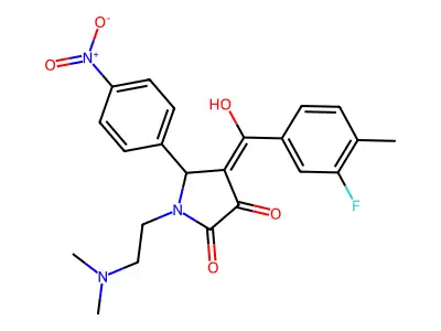1-(2-dimethylaminoethyl)-4-[(3-fluoro-4-methylphenyl)-hydroxymethylidene]-5-(4-nitrophenyl)pyrrolidine-2,3-dione structure