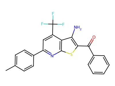 [3-amino-6-(4-methylphenyl)-4-(trifluoromethyl)thieno[2,3-b]pyridin-2-yl](phenyl)methanone structure