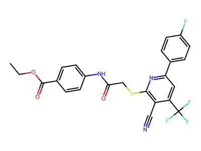 ETHYL 4-[({[3-CYANO-6-(4-FLUOROPHENYL)-4-(TRIFLUOROMETHYL)-2-PYRIDINYL]SULFANYL}ACETYL)AMINO]BENZOATE structure