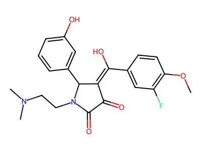 1-(2-dimethylaminoethyl)-4-[(3-fluoro-4-methoxyphenyl)-hydroxymethylidene]-5-(3-hydroxyphenyl)pyrrolidine-2,3-dione structure