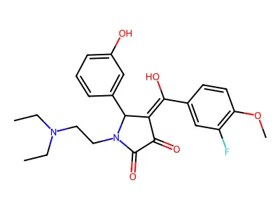 1-(2-diethylaminoethyl)-4-[(3-fluoro-4-methoxyphenyl)-hydroxymethylidene]-5-(3-hydroxyphenyl)pyrrolidine-2,3-dione structure