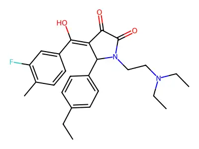1-(2-diethylaminoethyl)-5-(4-ethylphenyl)-4-[(3-fluoro-4-methylphenyl)-hydroxymethylidene]pyrrolidine-2,3-dione structure