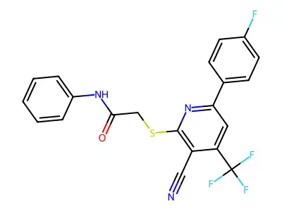 2-((3-Cyano-6-(4-F-PH)-4-(trifluoromethyl)-2-pyridinyl)thio)-N-phenylacetamide structure