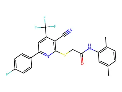 2-{[3-cyano-6-(4-fluorophenyl)-4-(trifluoromethyl)-2-pyridinyl]sulfanyl}-N-(2,5-dimethylphenyl)acetamide structure