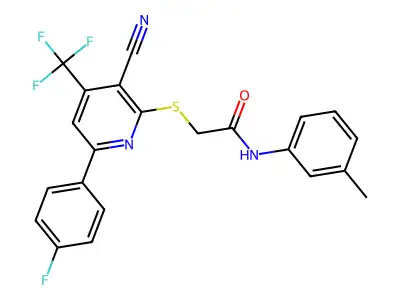 2-{[3-cyano-6-(4-fluorophenyl)-4-(trifluoromethyl)pyridin-2-yl]sulfanyl}-N-(3-methylphenyl)acetamide structure