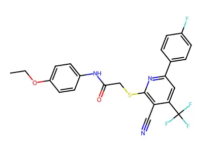 2-{[3-cyano-6-(4-fluorophenyl)-4-(trifluoromethyl)pyridin-2-yl]sulfanyl}-N-(4-ethoxyphenyl)acetamide structure