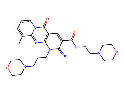 2-Imino-10-methyl-N-(2-morpholinoethyl)-1-(3-morpholinopropyl)-5-oxo-2,5-dihydro-1H-dipyrido[1,2-a:2',3'-d]pyrimidine-3-carboxamide structure