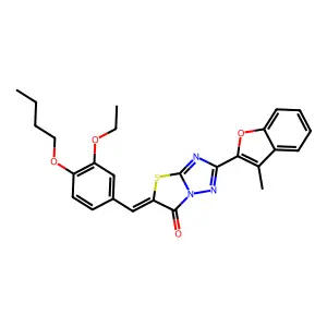 (5E)-5-(4-butoxy-3-ethoxybenzylidene)-2-(3-methyl-1-benzofuran-2-yl)[1,3]thiazolo[3,2-b][1,2,4]triazol-6(5H)-one structure