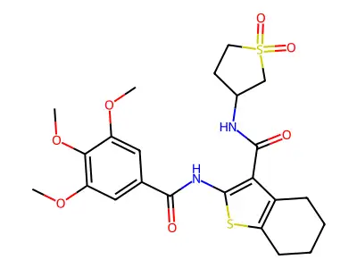 N-(1,1-dioxidotetrahydrothiophen-3-yl)-2-{[(3,4,5-trimethoxyphenyl)carbonyl]amino}-4,5,6,7-tetrahydro-1-benzothiophene-3-carboxamide structure