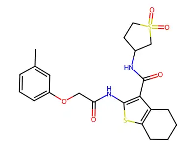 N-(1,1-dioxidotetrahydrothiophen-3-yl)-2-{[(3-methylphenoxy)acetyl]amino}-4,5,6,7-tetrahydro-1-benzothiophene-3-carboxamide structure