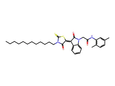 N-(2,5-dimethylphenyl)-2-[(3Z)-3-(3-dodecyl-4-oxo-2-thioxo-1,3-thiazolidin-5-ylidene)-2-oxo-2,3-dihydro-1H-indol-1-yl]acetamide structure