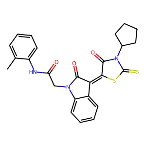 2-[(3Z)-3-(3-cyclopentyl-4-oxo-2-thioxo-1,3-thiazolidin-5-ylidene)-2-oxo-2,3-dihydro-1H-indol-1-yl]-N-(2-methylphenyl)acetamide structure