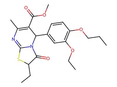 methyl 5-(3-ethoxy-4-propoxyphenyl)-2-ethyl-7-methyl-3-oxo-2,3-dihydro-5H-[1,3]thiazolo[3,2-a]pyrimidine-6-carboxylate structure
