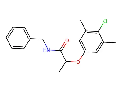 N-benzyl-2-(4-chloro-3,5-dimethylphenoxy)propanamide structure
